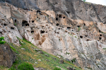 View of Vardzia caves. Vardzia is a cave monastery site in southern Georgia, excavated from the slopes of the Erusheti Mountain on the left bank of the Kura River