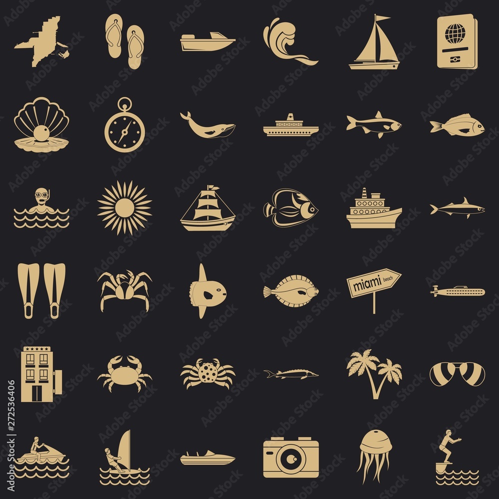 Poster oceanographic icons set. simple set of 36 oceanographic vector icons for web for any design