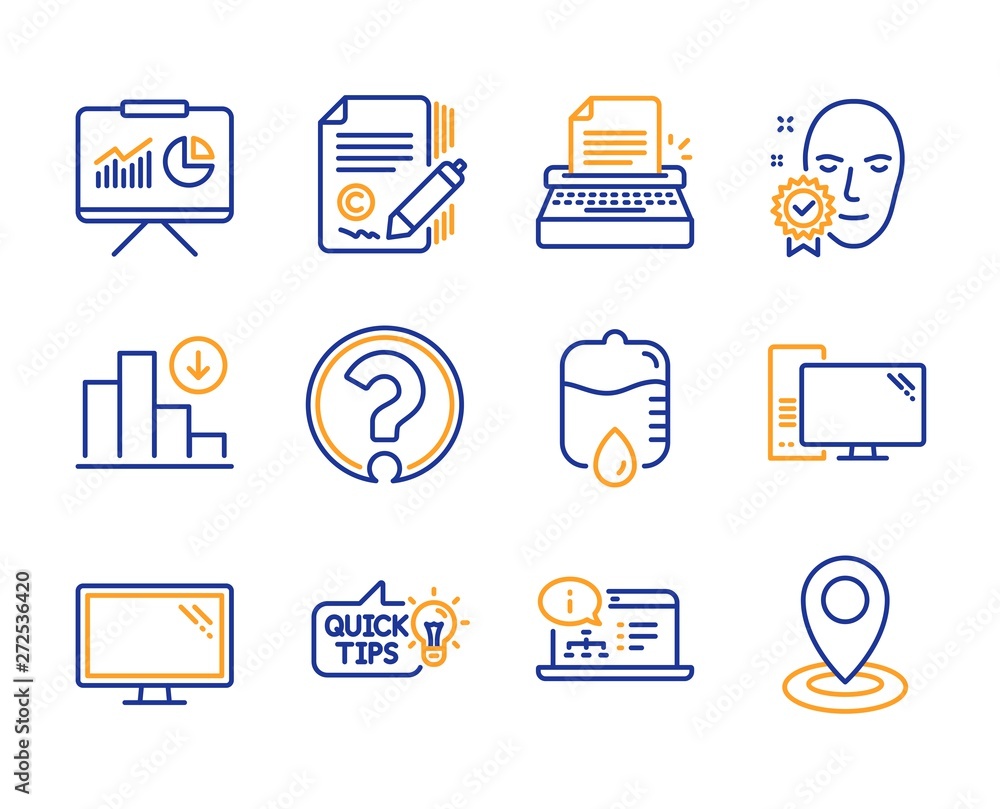 Poster monitor, copywriting and online documentation icons simple set. education idea, computer and questio