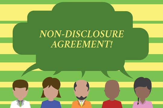 Text sign showing Non Disclosure Agreement. Business photo text Legal Contract Confidential Material or Information Five different races persons sharing blank speech bubble. People talking