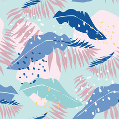 tropical leaf pattern hand-drawn in pastel colors