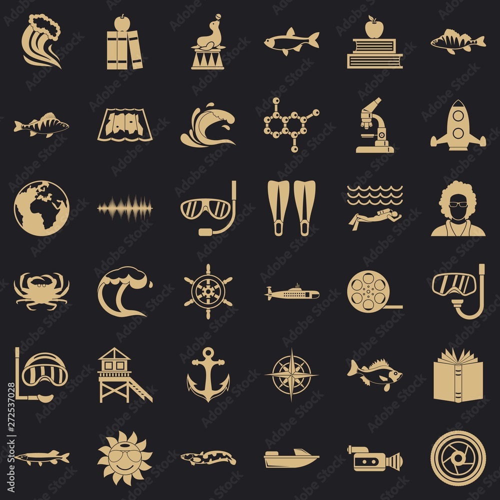 Poster oceanologist icons set. simple set of 36 oceanologist vector icons for web for any design