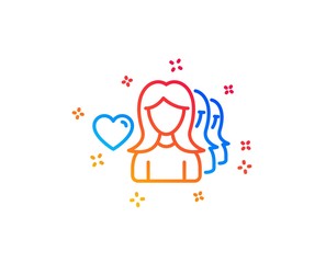 Couple Love line icon. Group of Women sign. Valentines day symbol. Gradient design elements. Linear woman love icon. Random shapes. Vector