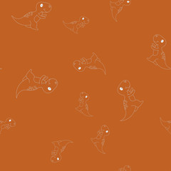 Dinosaur tyrannosaur contour seamless pattern
