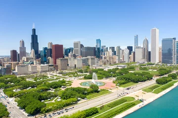 Rolgordijnen Chicago buildings skyline downtown aerial © blvdone