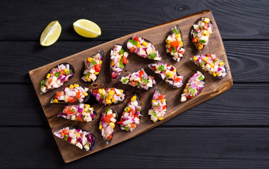 Traditional  Peruvian food background with mussels
