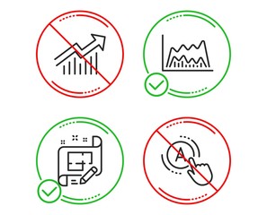 Do or Stop. Trade chart, Demand curve and Architect plan icons simple set. Ab testing sign. Market data, Statistical report, Engineering plan. A test. Science set. Line trade chart do icon. Vector