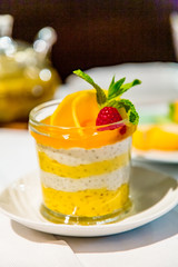 Chinese cuisine. Desserts with Chia and mango
