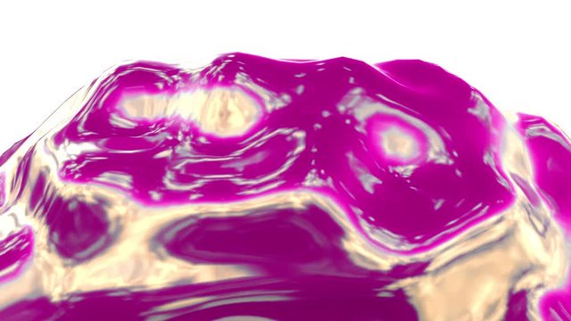 Abstract 3d liquid metal with reflection on white background. 4k seamless loop render animation. Green screen.