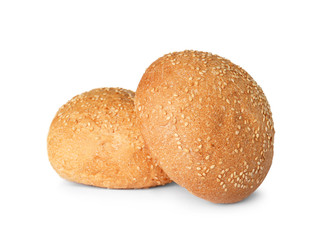 Fototapeta na wymiar Fresh burger bun with sesame seeds isolated on white