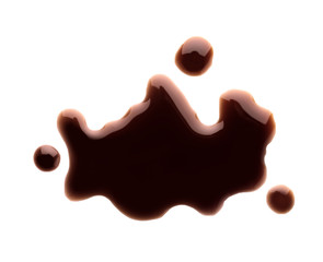 Delicious soy sauce isolated on white, top view