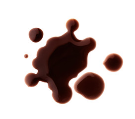 Delicious soy sauce isolated on white, top view