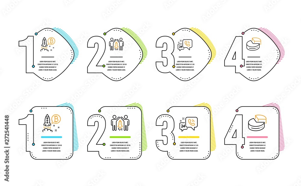 Poster 24h service, partnership and bitcoin project icons simple set. pie chart sign. call support, busines