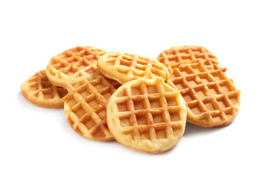 Delicious waffles for breakfast on white background
