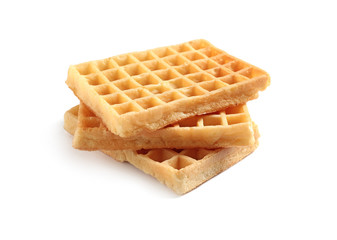 Delicious waffles for breakfast on white background