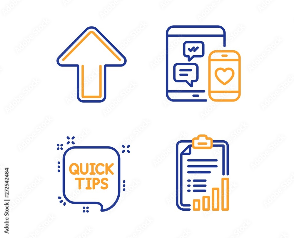 Poster social media, quick tips and upload icons simple set. checklist sign. mobile devices, helpful tricks