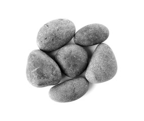 Spa stones on white background, top view