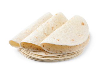 Corn tortillas on white background. Unleavened bread