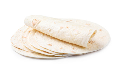 Corn tortillas on white background. Unleavened bread