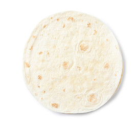 Fototapeta na wymiar Corn tortillas on white background, top view. Unleavened bread