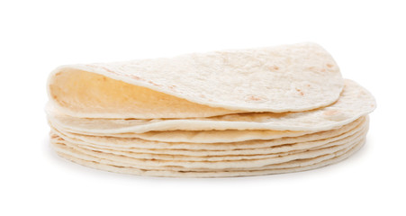 Stack of corn tortillas on white background. Unleavened bread