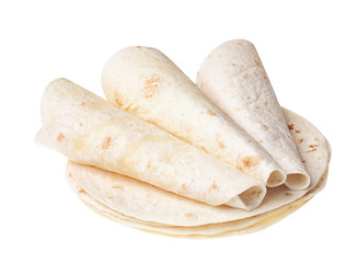 Corn tortillas on white background. Unleavened bread
