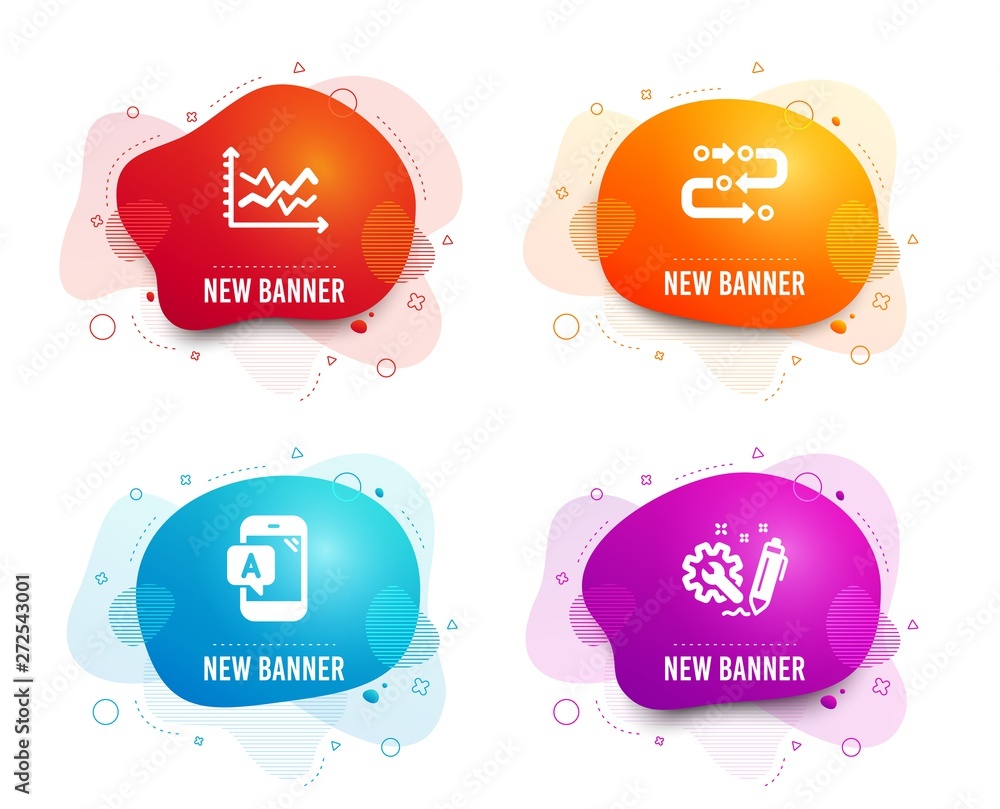Poster liquid badges. set of ab testing, diagram chart and methodology icons. engineering sign. phone test,