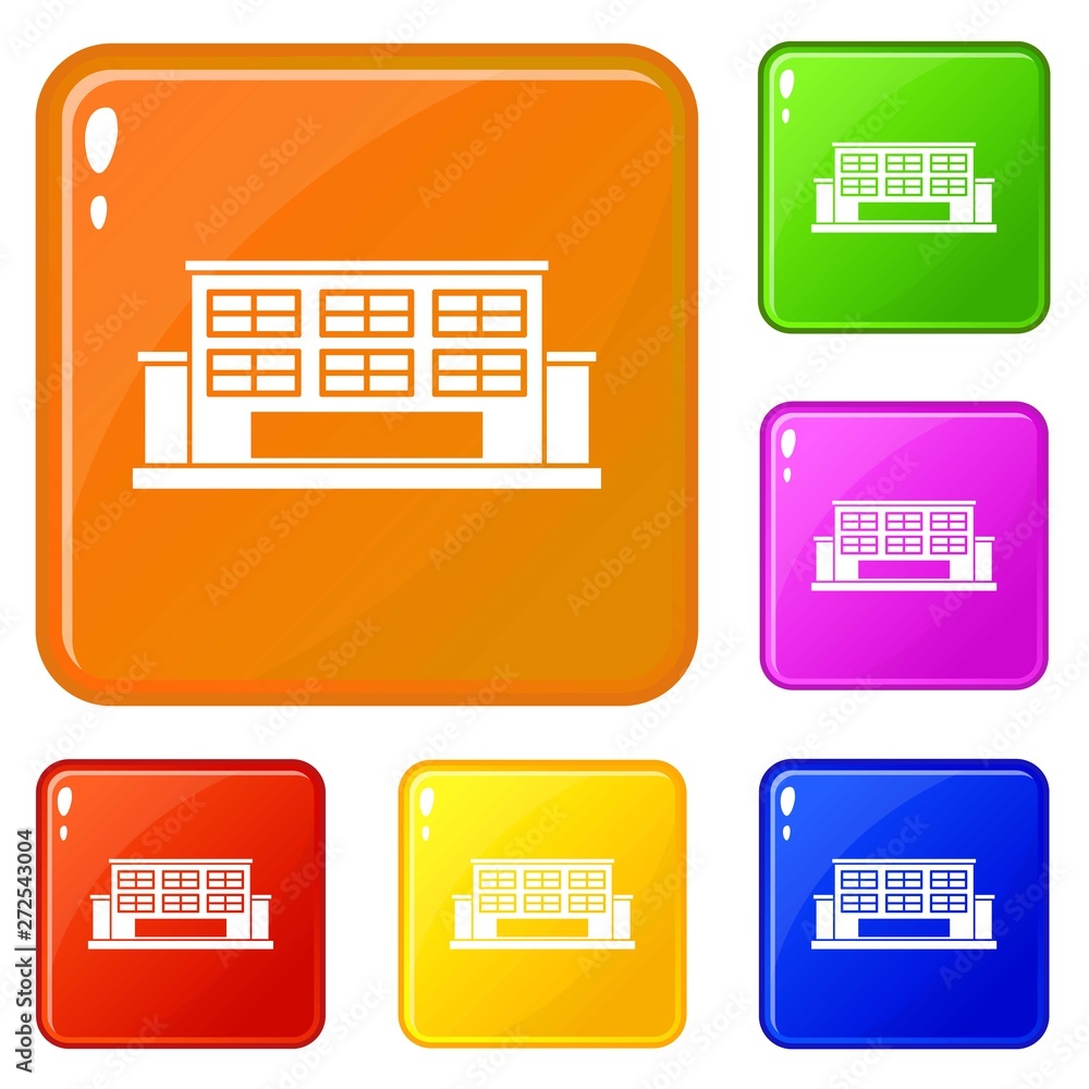 Poster industrial building icons set collection vector 6 color isolated on white background