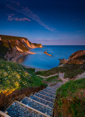 Jurassic coast and Durdle Door in Dorset at sunset