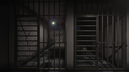 Adjacent Prison Cells at Nighttime 3D Rendering