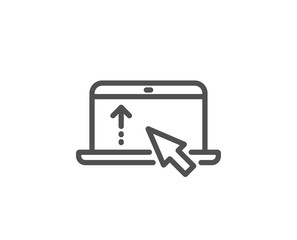 Swipe up laptop line icon. Scrolling arrow sign. Landing page scroll symbol. Quality design element. Linear style swipe up icon. Editable stroke. Vector