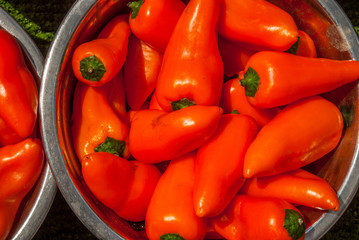 Orange Marconi Pepper at market place.