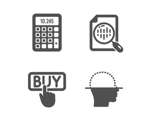 Set of Analytics chart, Calculator and Buying icons. Face scanning sign. Report analysis, Accounting device, E-commerce shopping. Faces detection.  Classic design analytics chart icon. Flat design