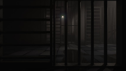 Behind the Bars the Prison Corridor and the Cells 3D Rendering