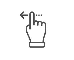 Touchscreen gesture line icon. Slide left arrow sign. Swipe action symbol. Quality design element. Linear style touchscreen gesture icon. Editable stroke. Vector