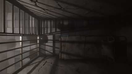 Top View Rendering of a Prison Cell in Natural Light 3D Rendering