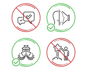 Do or Stop. Face id, Ship and Approve icons simple set. Star sign. Phone scanning, Shipping watercraft, Accepted message. Launch rating. Technology set. Line face id do icon. Prohibited ban stop