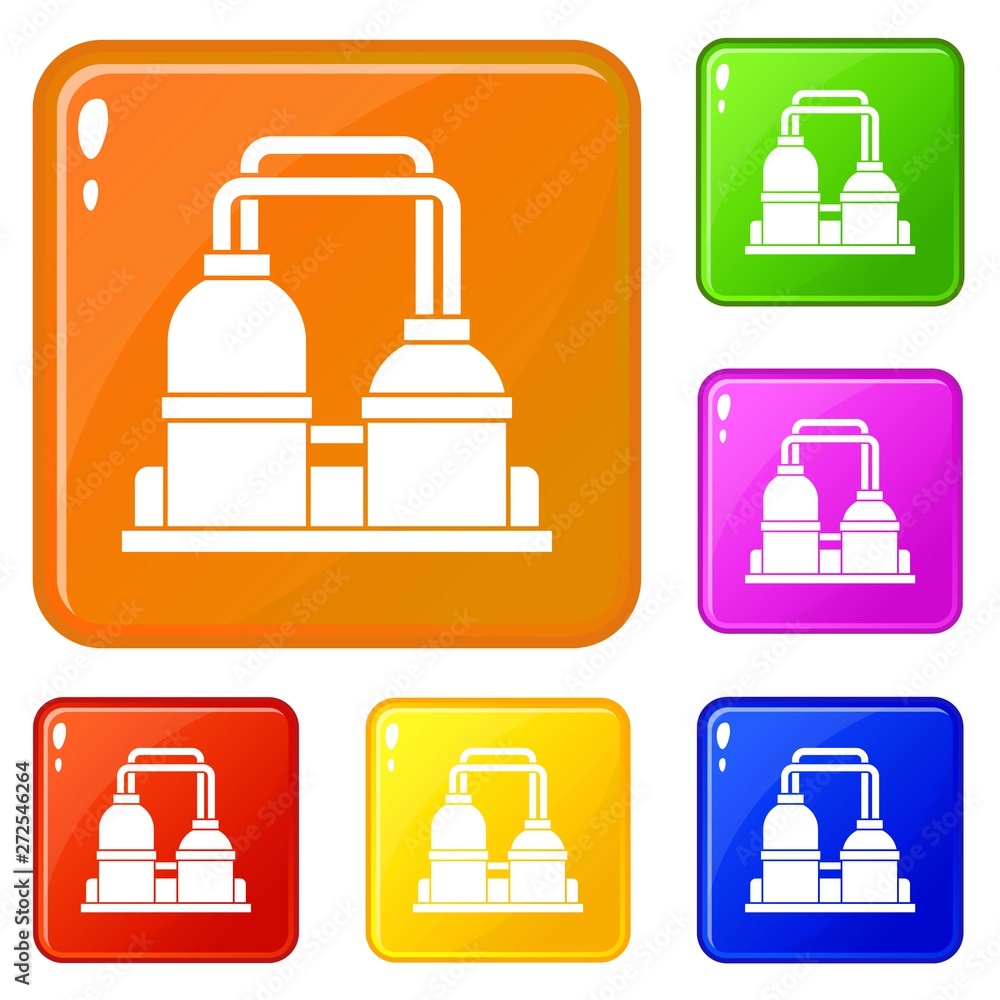 Poster oil processing factory icons set collection vector 6 color isolated on white background