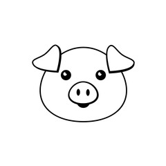 Vector flat line pig face isolated on white background
