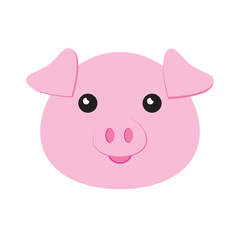 Vector flat cartoon pig face isolated on white background