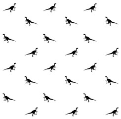 Fototapeta na wymiar Vector seamless pattern of silhouette of velociraptor dinosaur isolated on white background
