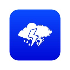 Cloud lightning icon blue vector isolated on white background