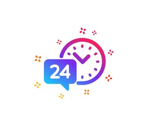 Fototapeta na wymiar 24 hour time service icon. Call support sign. Feedback chat symbol. Dynamic shapes. Gradient design 24h service icon. Classic style. Vector