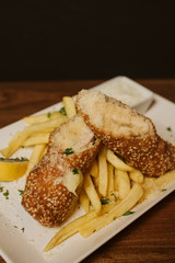  Chicken breast and French fries at the restaurant