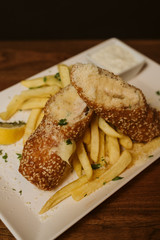  Chicken breast and French fries at the restaurant
