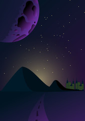 Obraz premium moon and stars on sunset background of sky