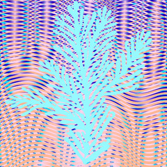 Stylised silhouette of sea koral isolated on multicolor wavy linear background. Ink hand drawn manual graphic. Element for design baby textile, wrapping paper, printing on clothes, covers, postcards © Rina Ka