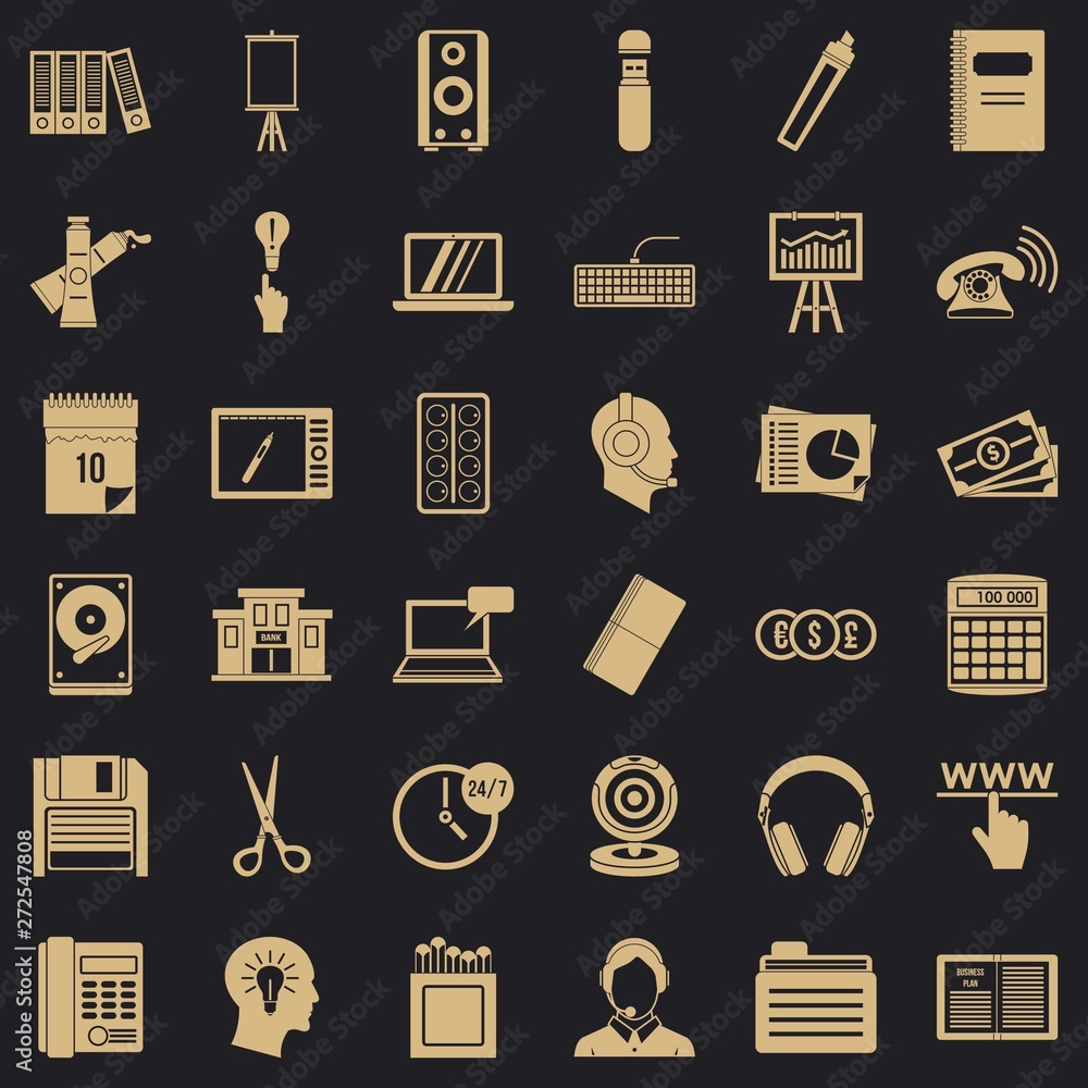 Poster clerical work icons set. simple set of 36 clerical work vector icons for web for any design