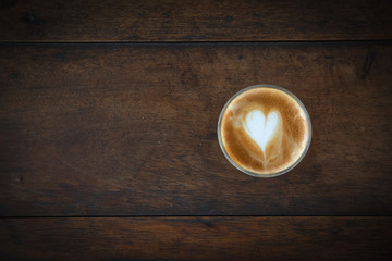 coffee cup  on old wooden background, Top view