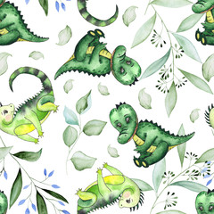 Hand-drawn watercolor children’s animals seamless patterns with cute lion, giraffe, elephant, Rhino, monkey, Zebra, crocodile, iguana, wombat, Panda, Koala  © Анна Егорова